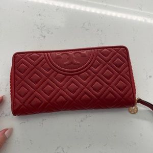 TB zip wallet in deep red